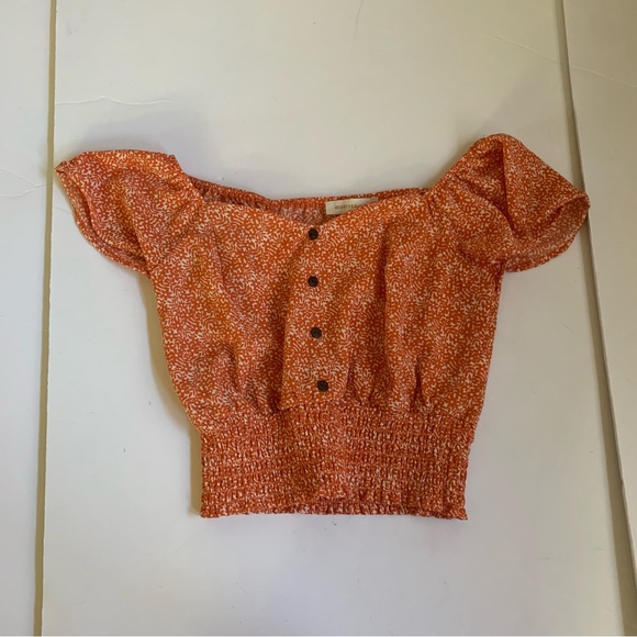 Orange and White Flower Monteau Crop Top - Women’s Size Small - Picture 2 of 4